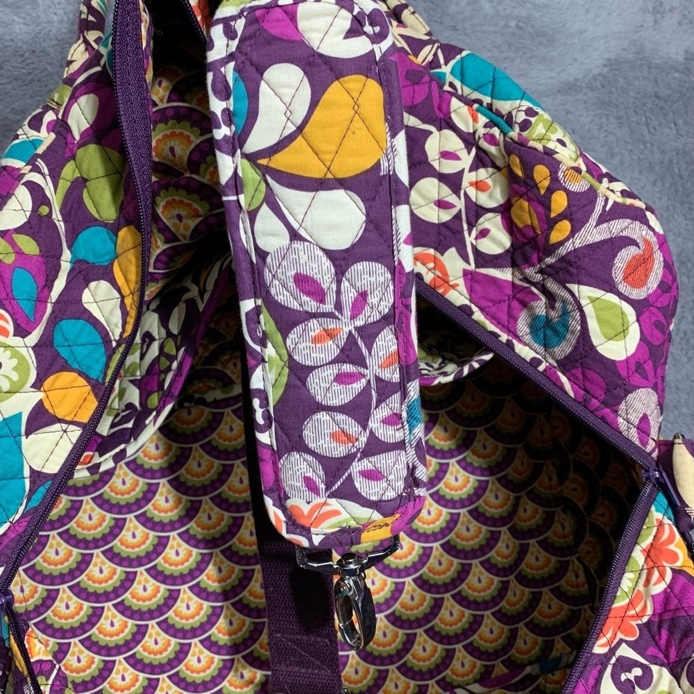 Vera Bradley Large Duffel Bag Women Large Purple Plum Crazy Quilted Paisley Trav - Picture 15 of 16